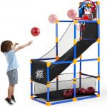 JOYIN Arcade Basketball Game Set with 4 Balls and Hoop for Kids 3 to 12 Years Old Indoor Outdoor Sport Play – Easy Set Up – Air Pump Included – Ideal for Competition